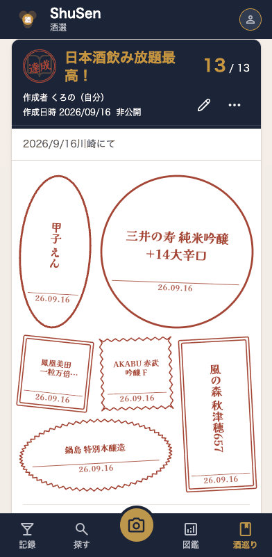 酒巡りの台帳